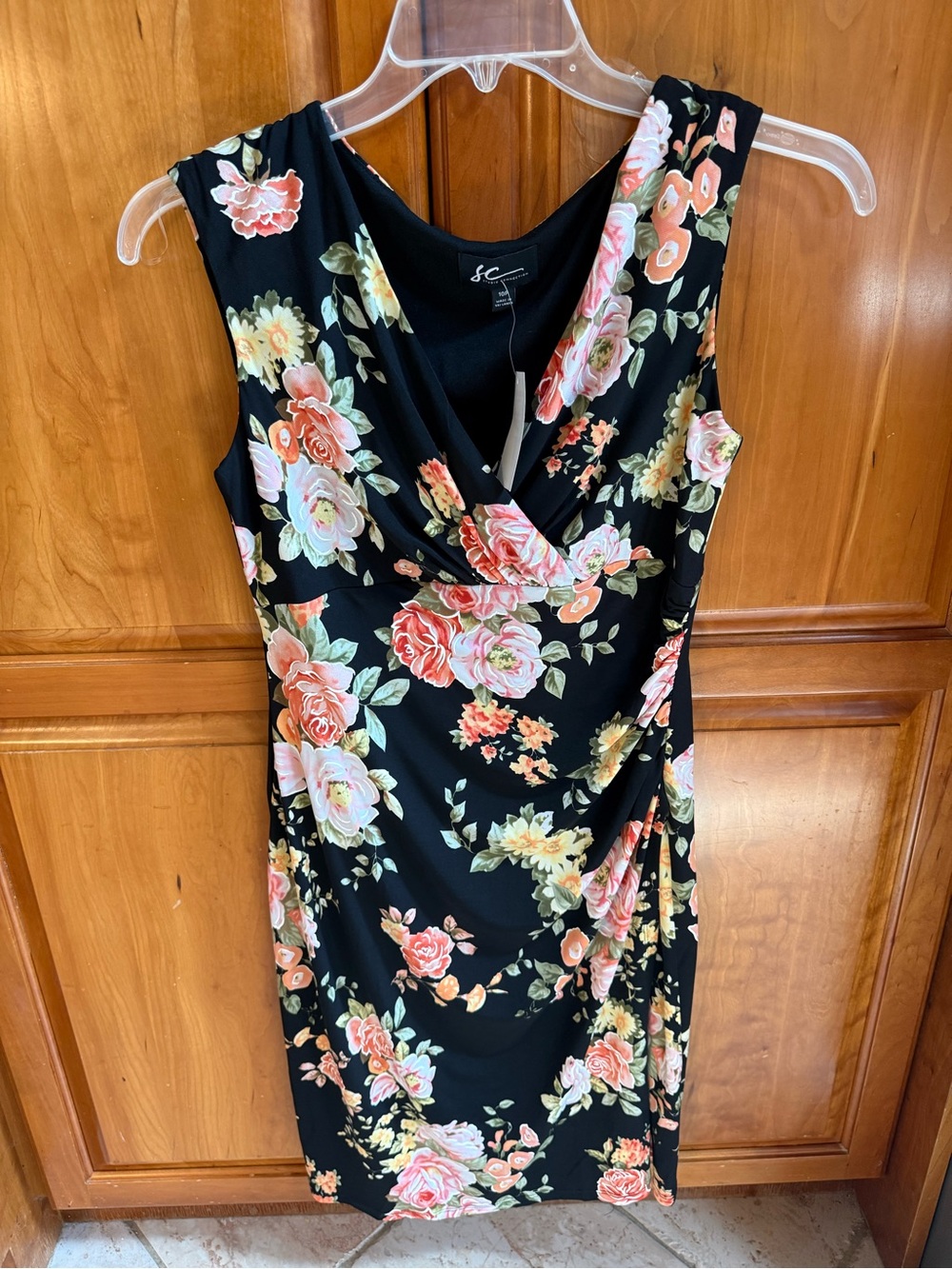Sleeveless Floral Midi Dress in Black and Peach by